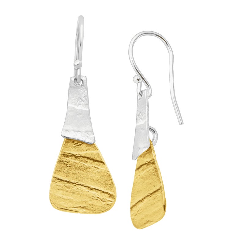 Silpada 'Combination' Drop Earrings in Textured Brass and Sterling Silver - Image 1